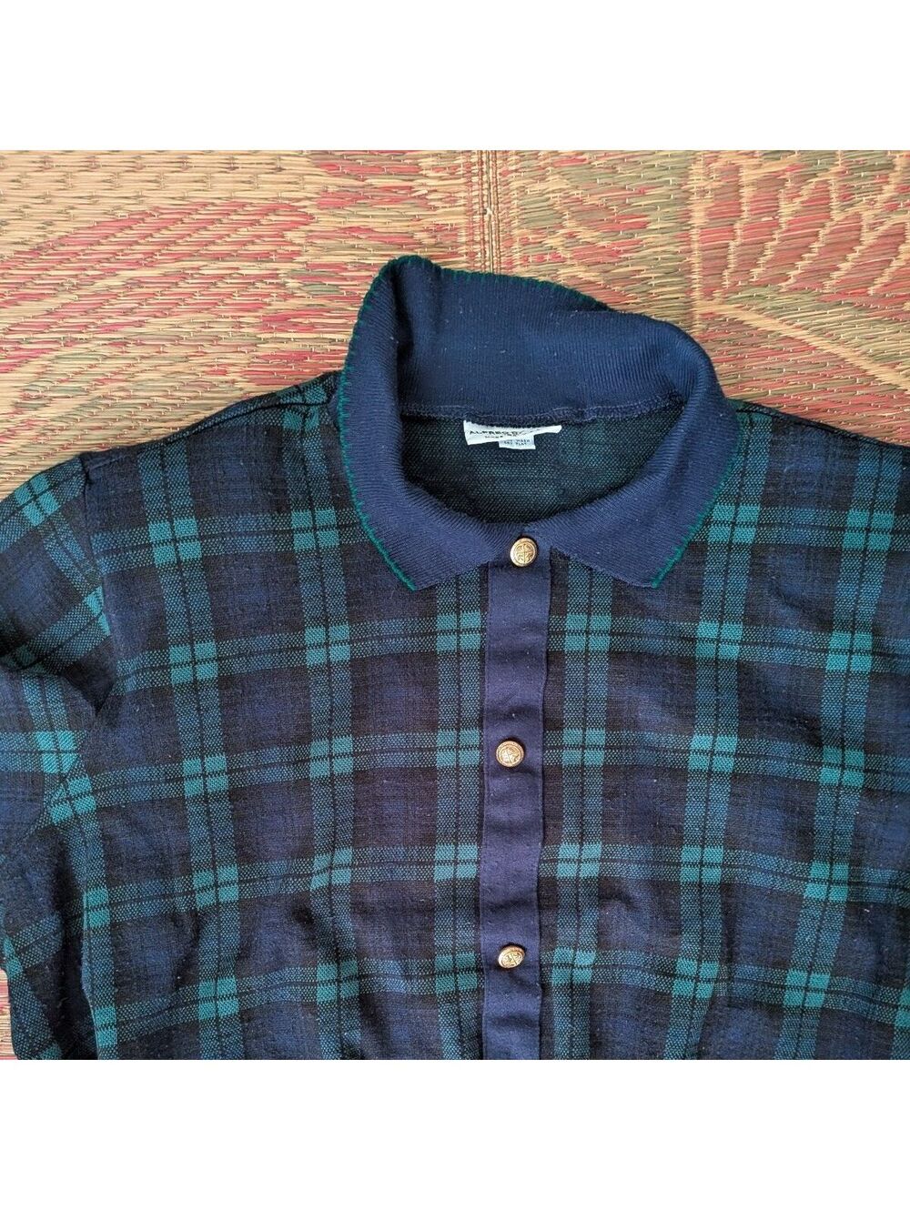 1990s Blackwatch Plaid Knit Nautical Button Sweater Jacket Vintage Size 2X - Picture 2 of 7